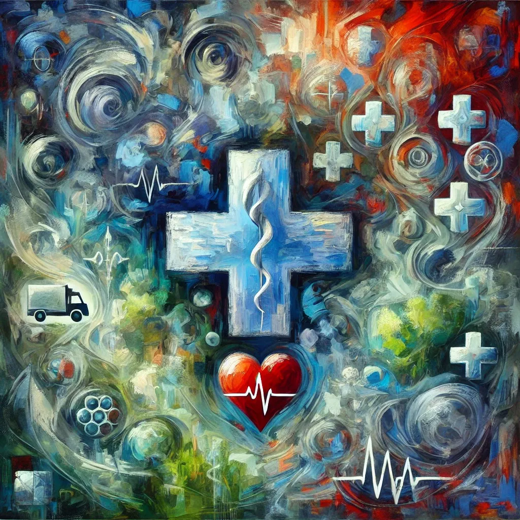 Luigi's "painting" from his website, with crosses and medical imagery